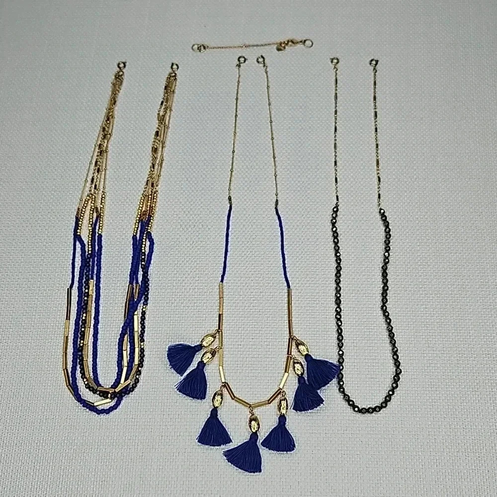 Retired Vintage Stella & Dot Tulum Tassel Necklace Gold Blue Beaded Versatile - Picture 3 of 16